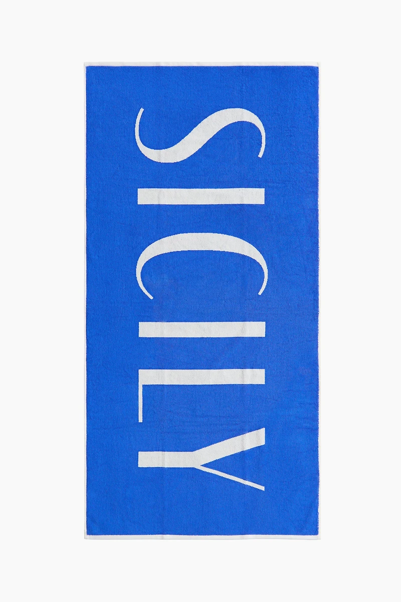 Cotton Beach Towel with Text Motif