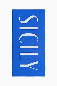 Cotton Beach Towel with Text Motif