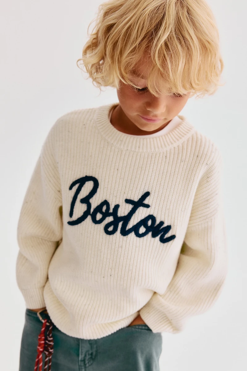 Loose-Fit Text-Motif Sweater