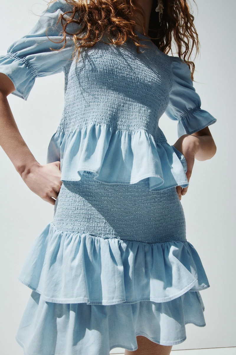 Blouse à nid d'abeille en denim