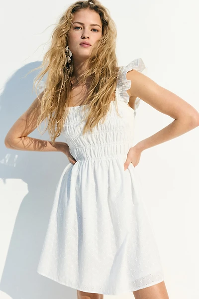 Smocked Dress with Eyelet Embroidery