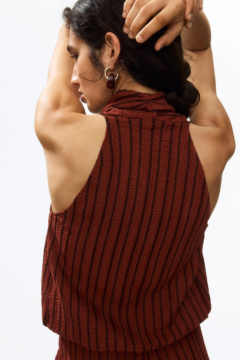 Crinkled V-Neck Top
