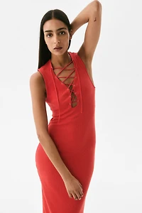 Ribbed Lace-Up Dress