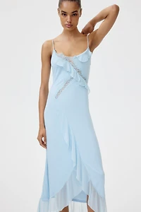 Lace-Trimmed Flounced Dress