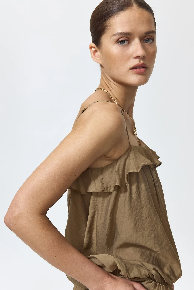 Asymmetric Dress with Flounce Trim