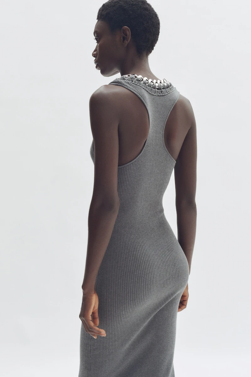 Chain-Detail Ribbed Dress