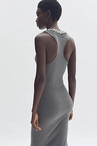 Chain-Detail Ribbed Dress