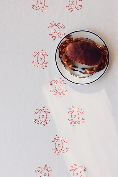 Embroidered-Motif Linen-Blend Tablecloth