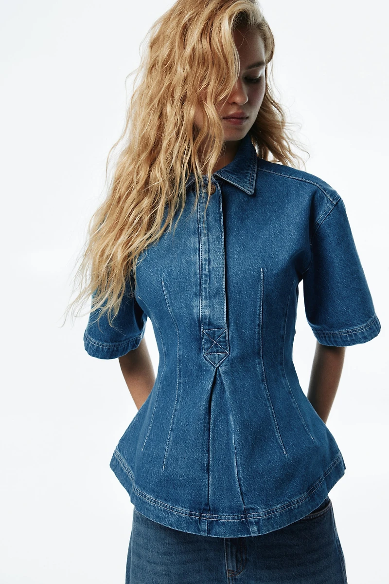 Defined-Waist Denim Shirt