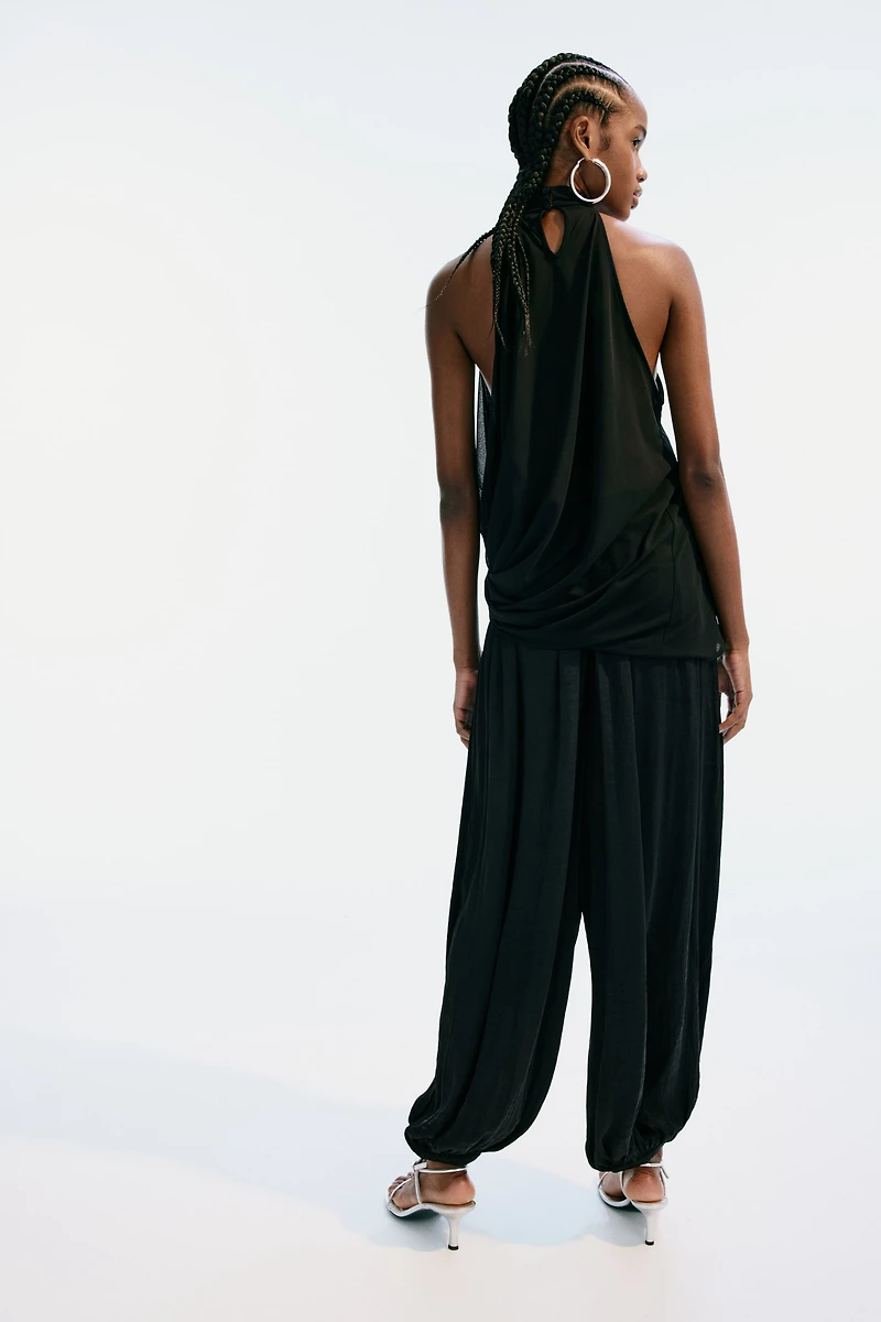 Draped-Panel Balloon-Leg Pants