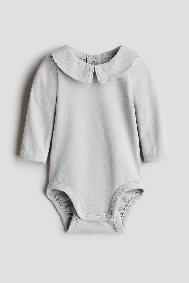 Cotton Bodysuit with Muslin Collar