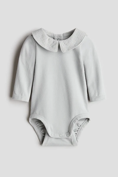 Cotton Bodysuit with Muslin Collar
