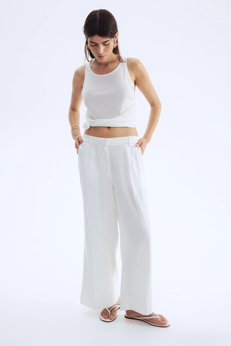 Wide-Leg Linen-Blend Pants
