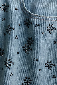 Rhinestone-Embellished Denim Mini Skirt