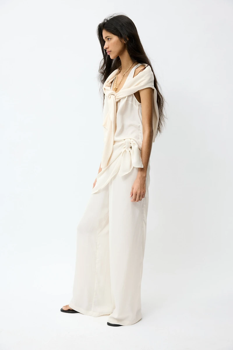 Scarf-Detail Chiffon Pants