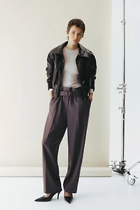 Belted Wool-Blend Pants