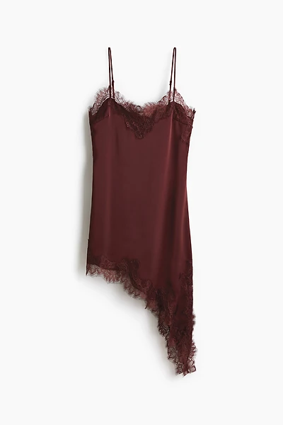 Lace-Trimmed Satin Slip Dress