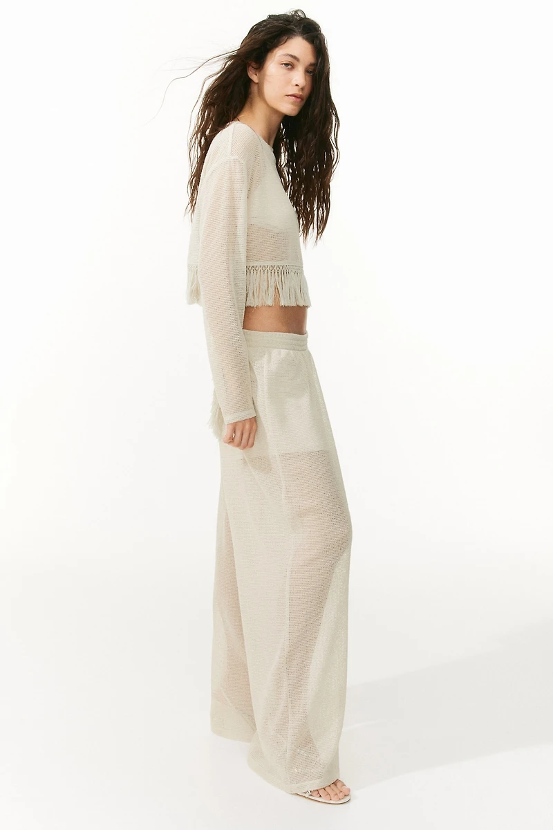 Wide-Leg Hole-Knit Pants