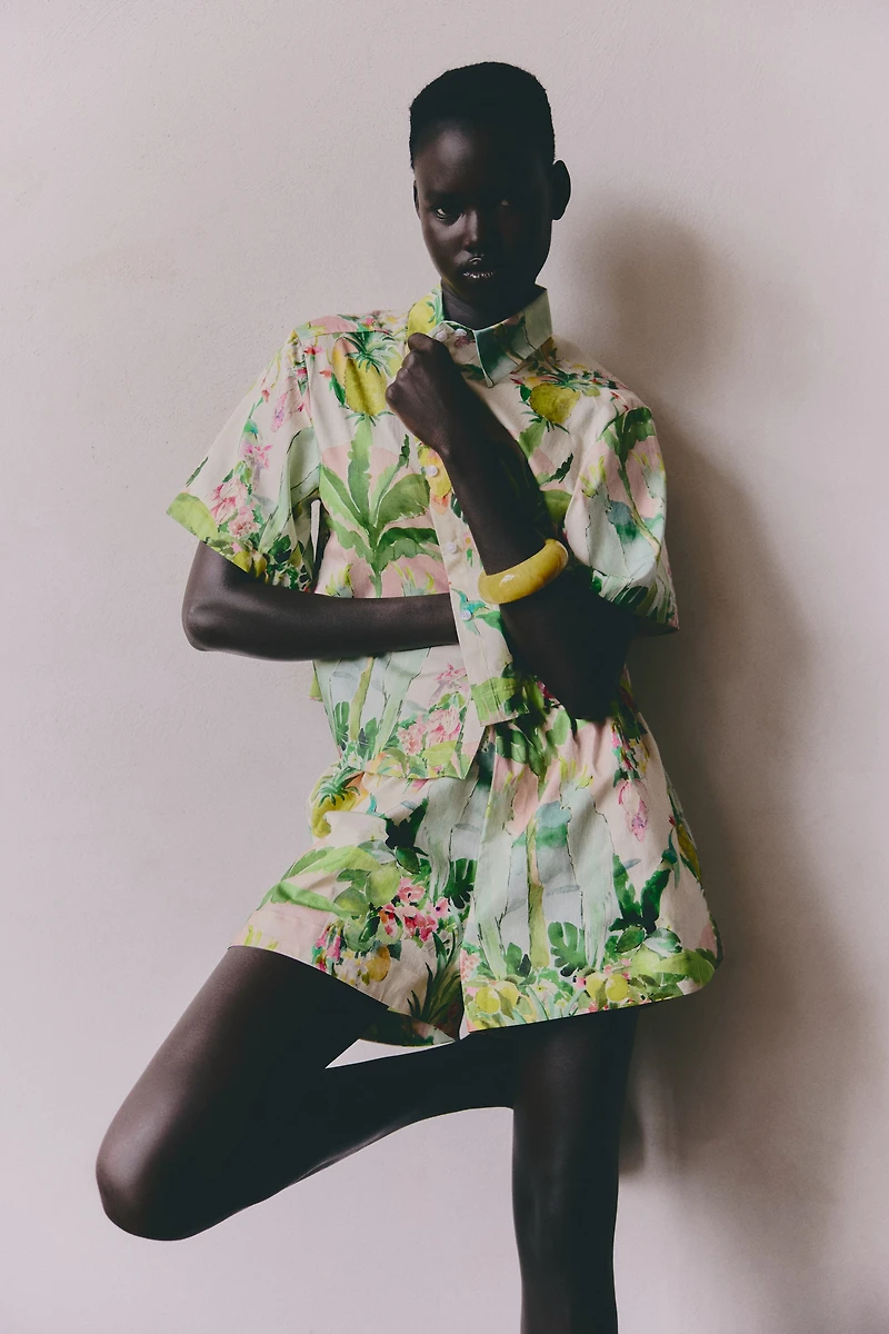 Patterned Cotton Shorts