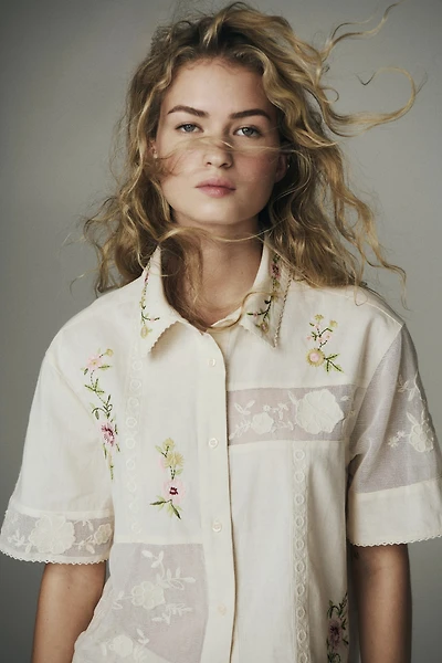 Linen-Blend Pajama Shirt