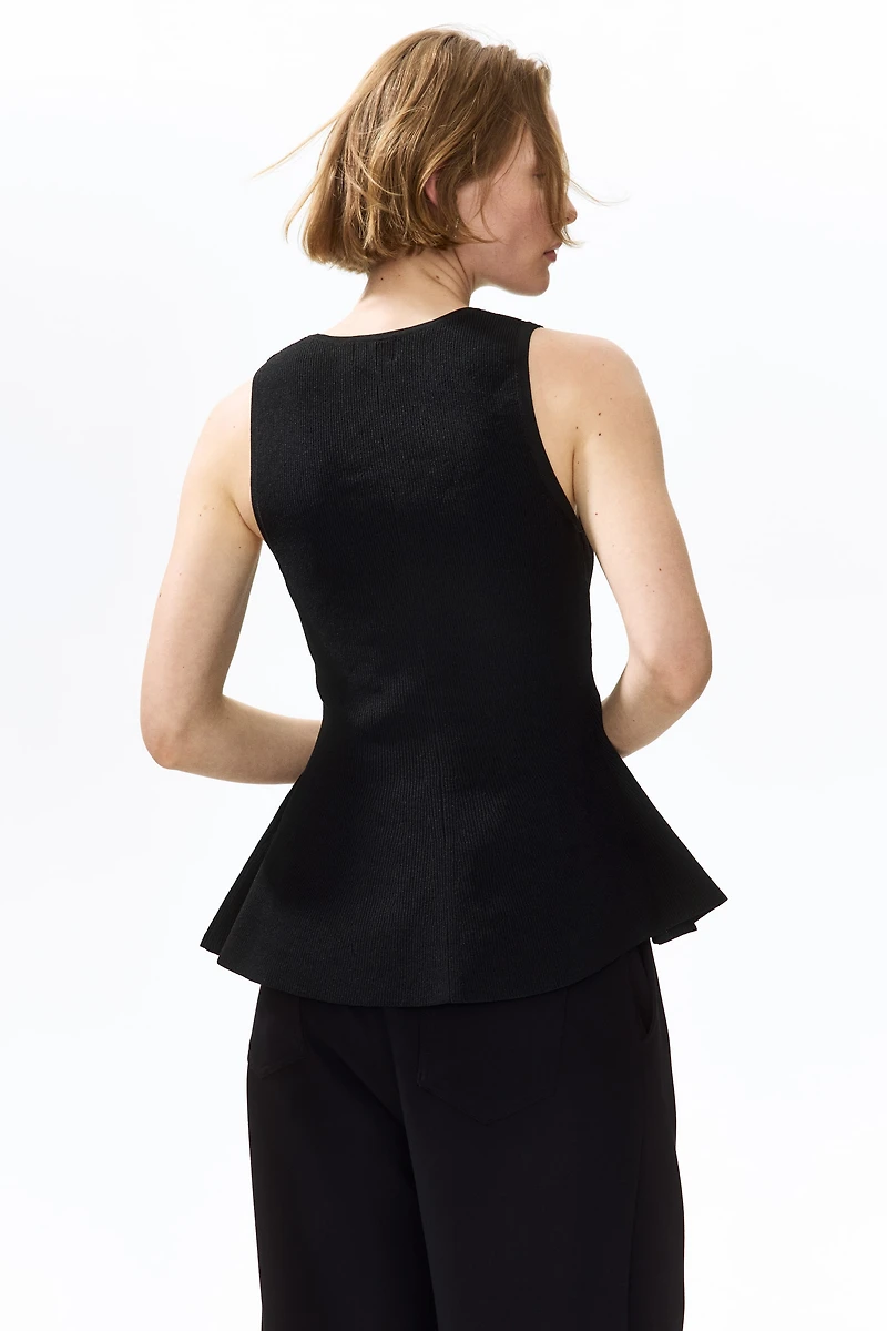 Rib-Knit Peplum Sleeveless Top