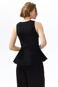 Rib-Knit Peplum Sleeveless Top