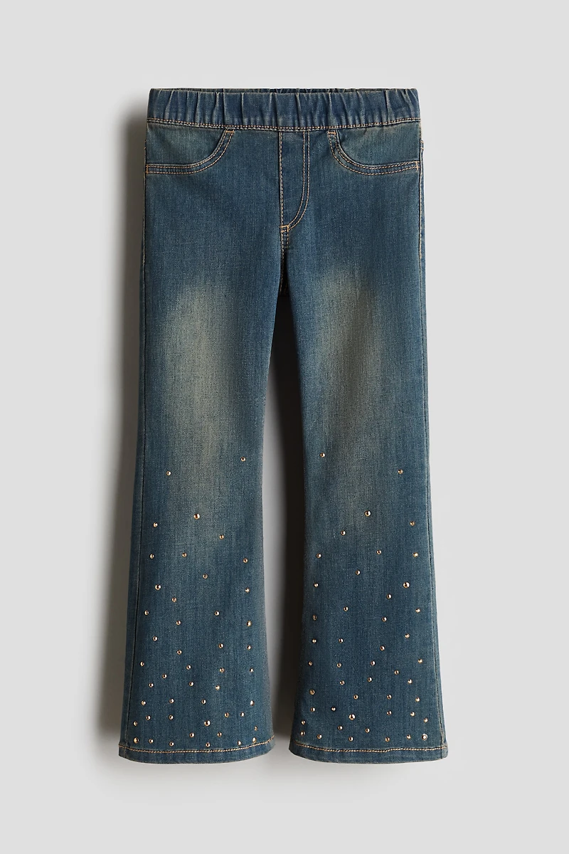 Pantalon sur taille élastique en denim ornementé