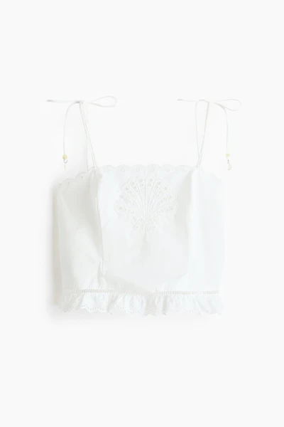 Eyelet-Embroidered Top with Tie Shoulder Straps