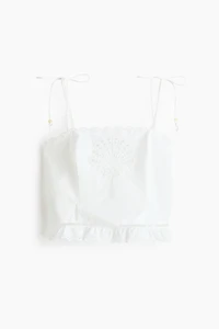 Eyelet-Embroidered Top with Tie Shoulder Straps