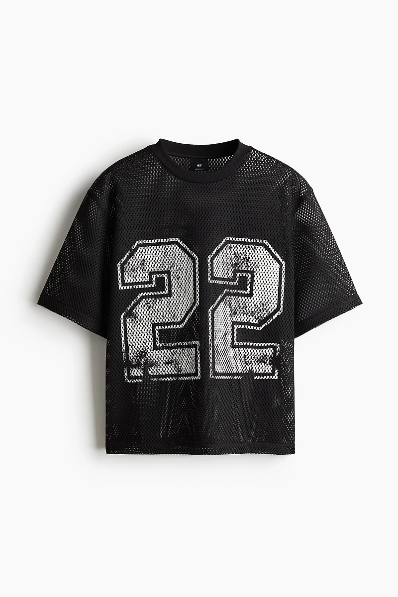Oversized Fit Printed Mesh T-Shirt