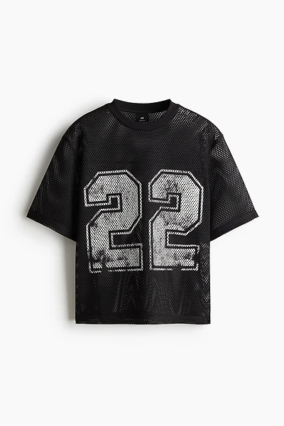 Oversized Fit Printed Mesh T-Shirt