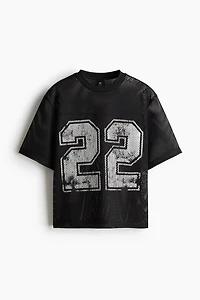 Oversized Fit Printed Mesh T-Shirt