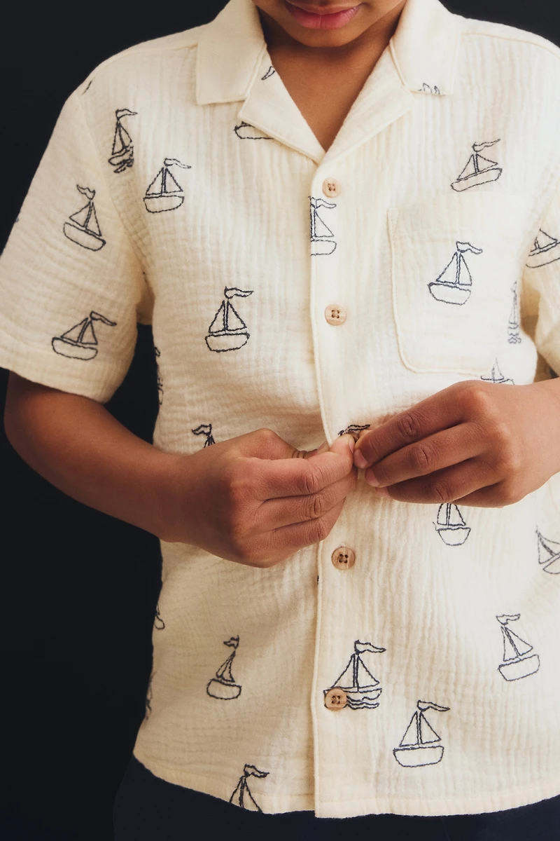 Embroidered-Motif Cotton Shirt