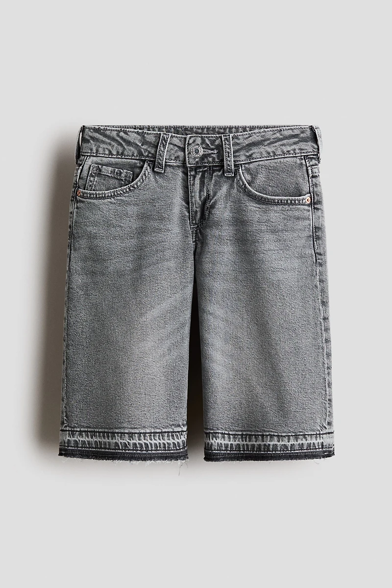 Wide-Leg Low Denim Shorts