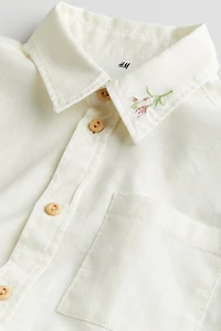 Embroidered-motif Linen-blend Shirt