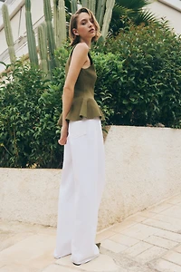 Rib-Knit Peplum Sleeveless Top