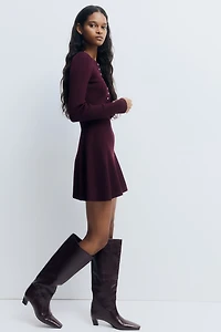 Rib-Knit Dress with Flared Skirt