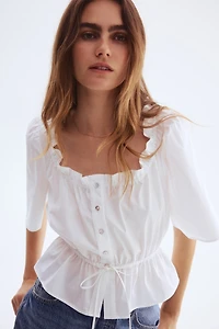Ruffle-Trimmed Cotton Blouse