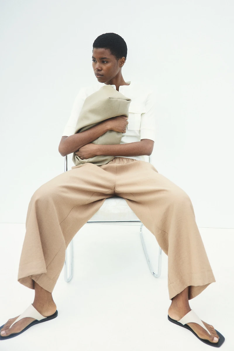Linen-Blend Ankle-Length Pants