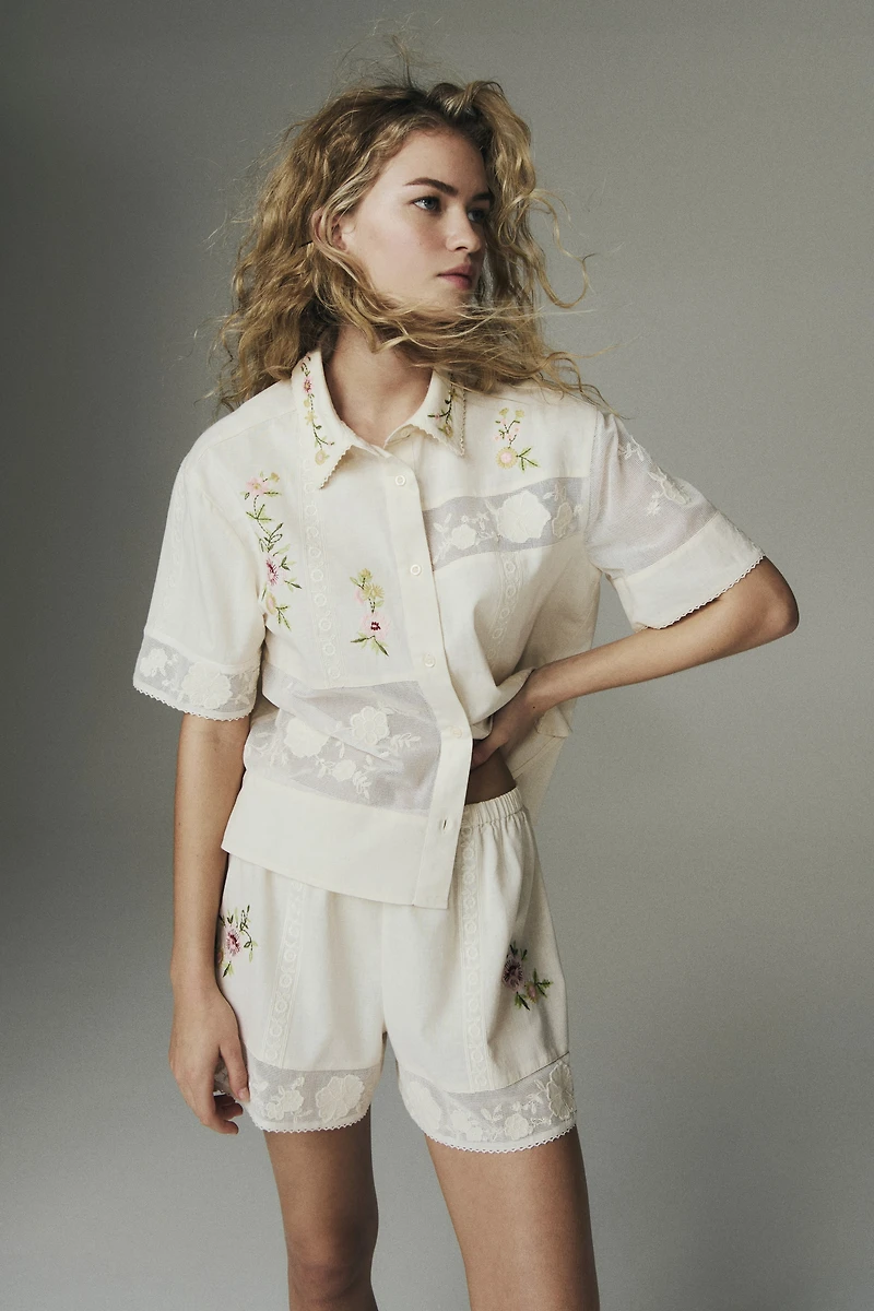 Linen-Blend Pajama Shorts