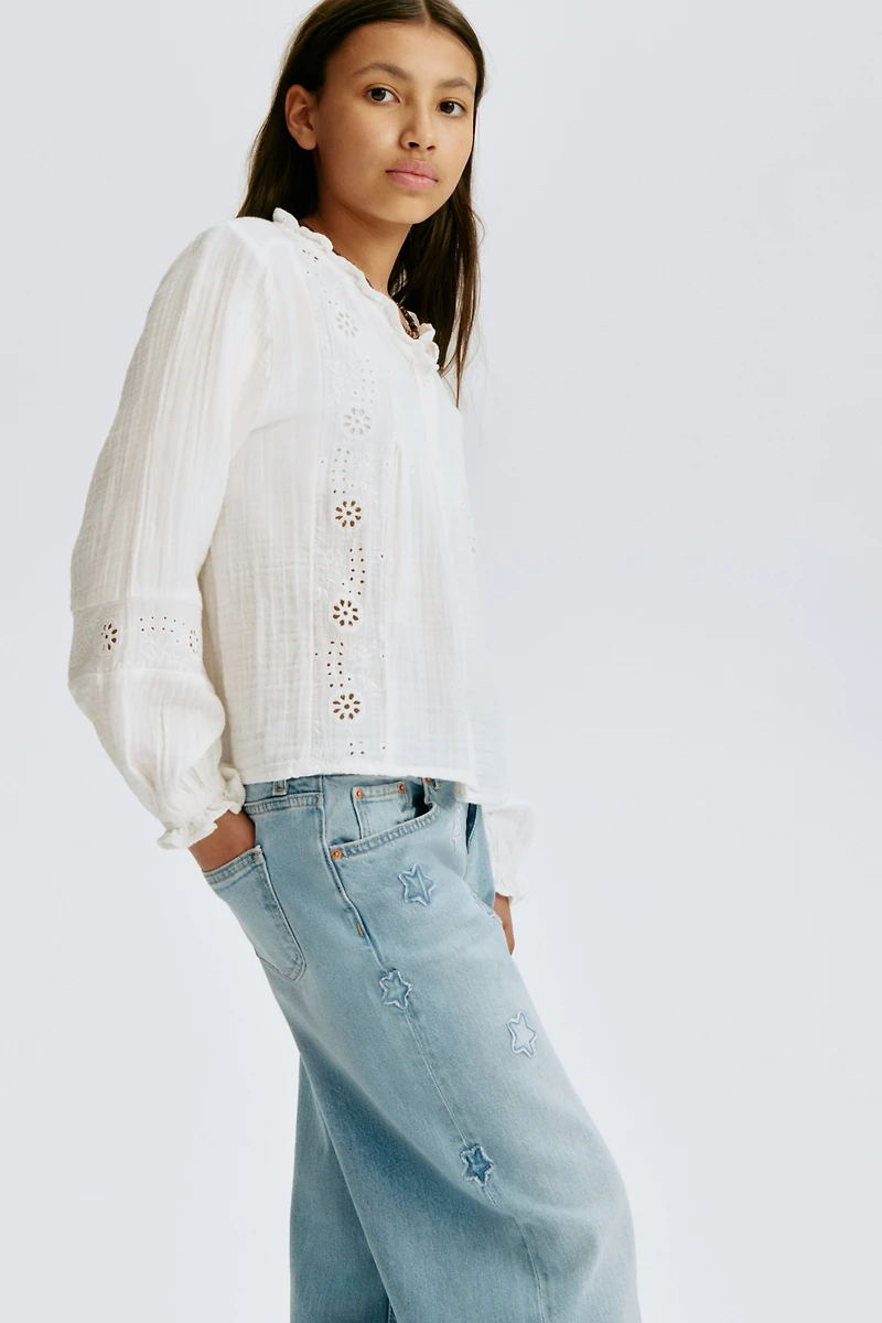 Cotton Blouse with Eyelet Embroidery