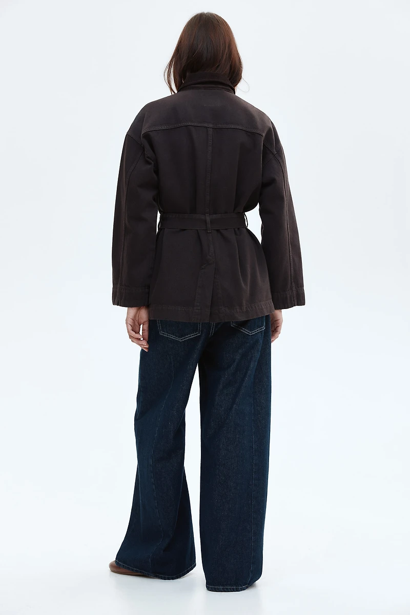 Tie-Belt Denim Jacket