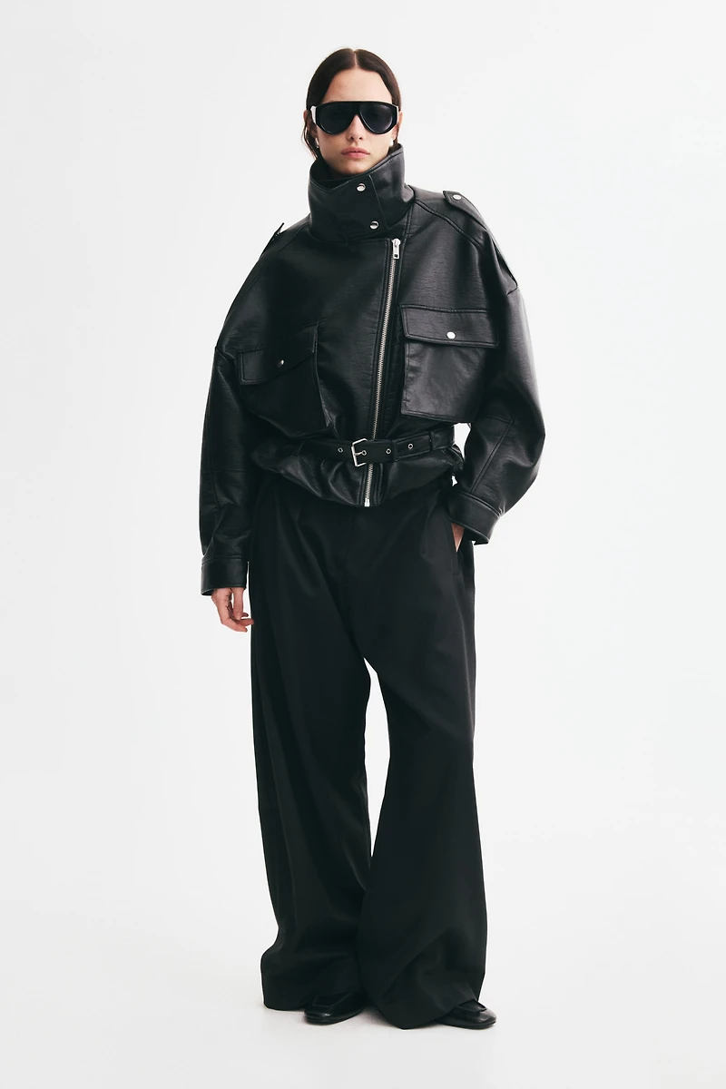 Belt-Detail Biker Jacket