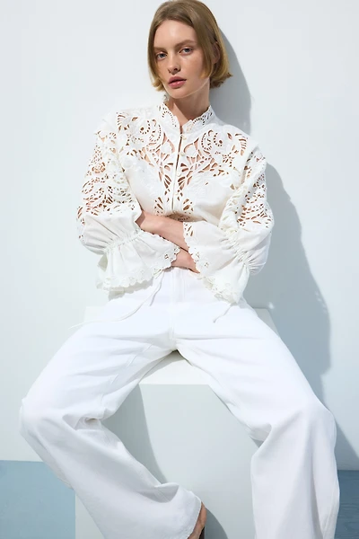 Blouse en lin mélangé avec broderie anglaise