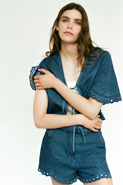 Denim Blouse with Embroidery