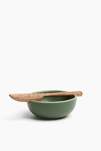 Stoneware Butter Bowl with Knife