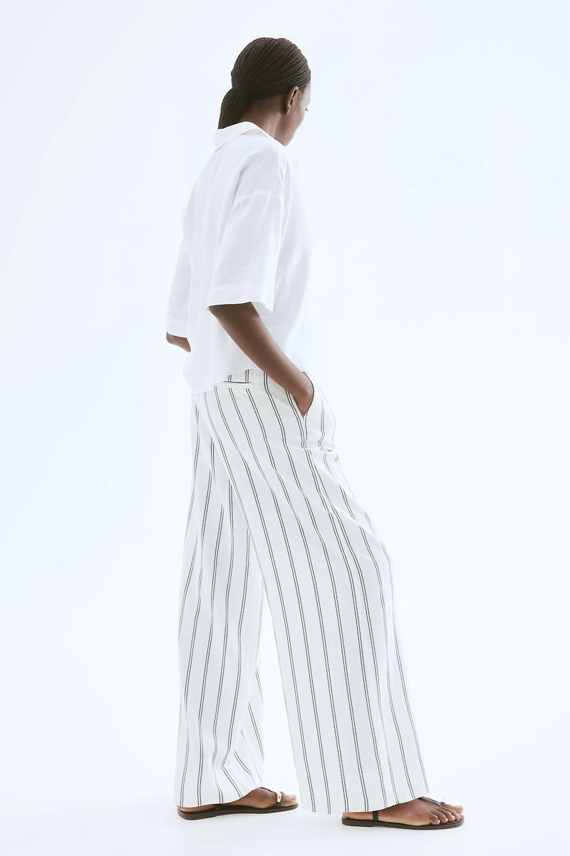 Wide-Leg Linen-Blend Pants