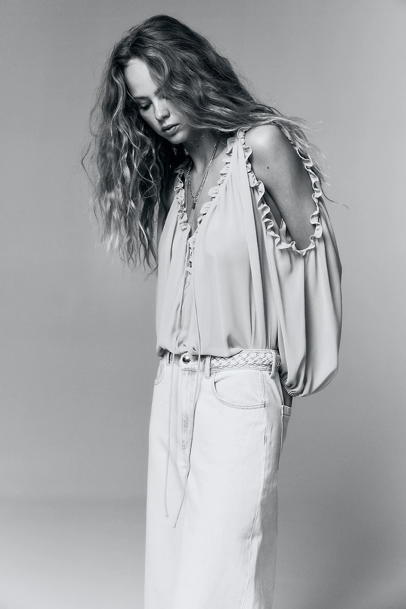 Open-Shoulder Chiffon Blouse