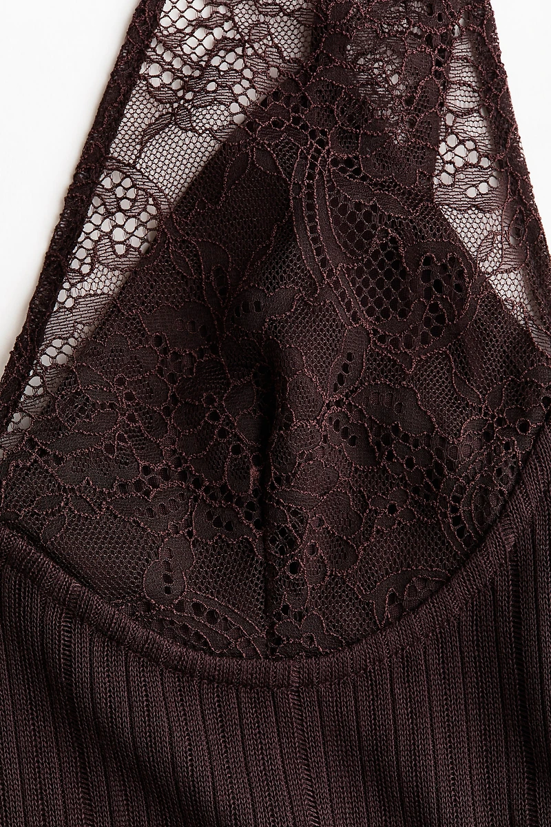 Lace-Detail Rib-Knit Top