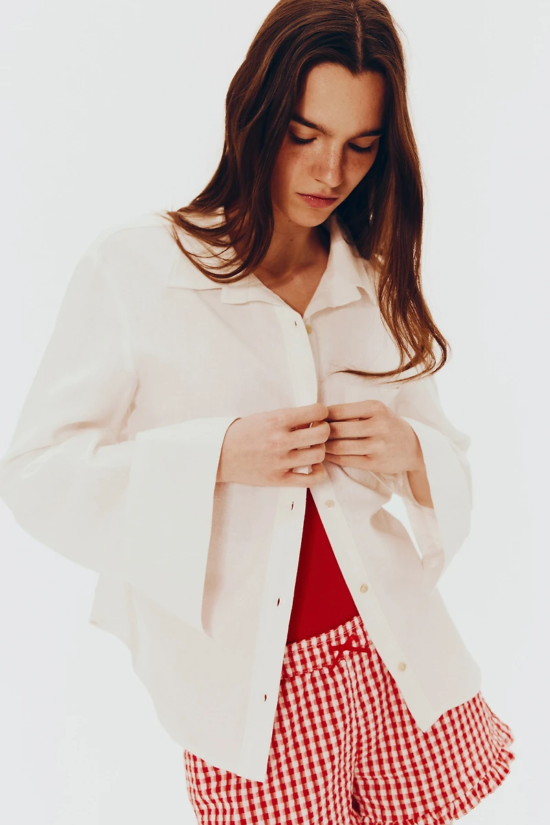 Chemise froncée en lin mélangé